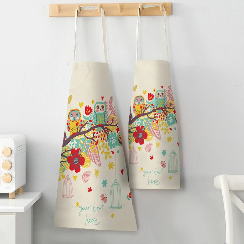 

FYMX Cute Owl Apron Cartoon Animal Watercolors Background Apron Christmas New Year Family Use