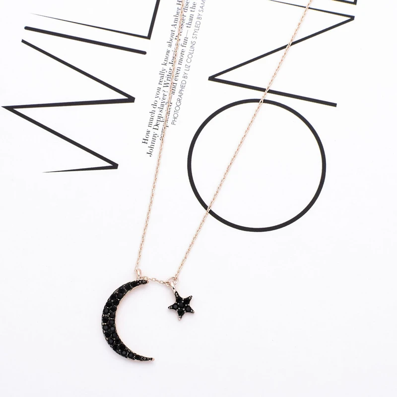 Корейское заявление черная кристальная Луна Звезда подвеска на золотой цепочке