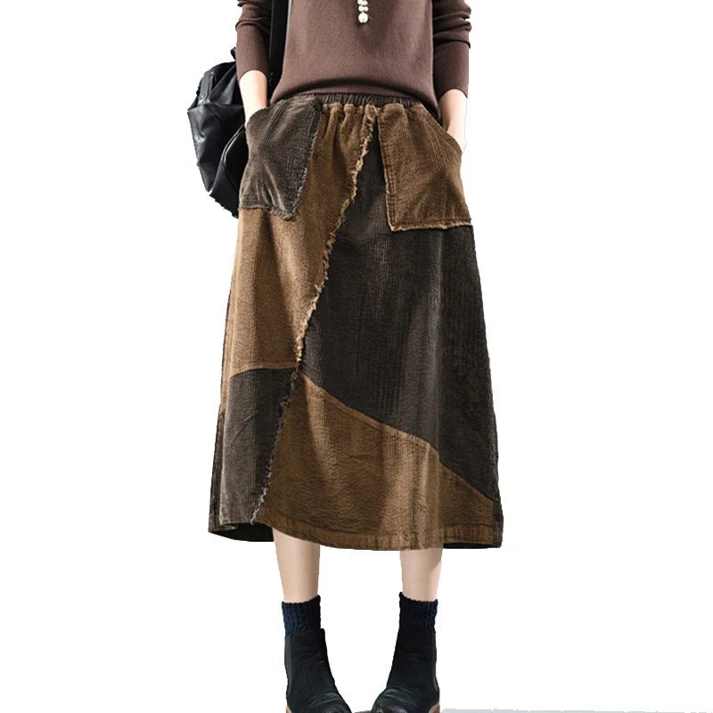 Женские юбки средней длины составного кроя толстые вельветовые винтажные из 100%