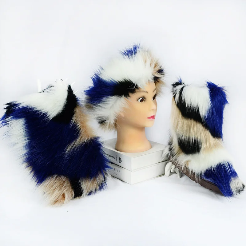 

Womens Winter Plush High Platform Boots Ladies Fake Fur Snow Boots Bag Sets Rain Furry Headband Female Warm Cotton Shoes Eu34-43