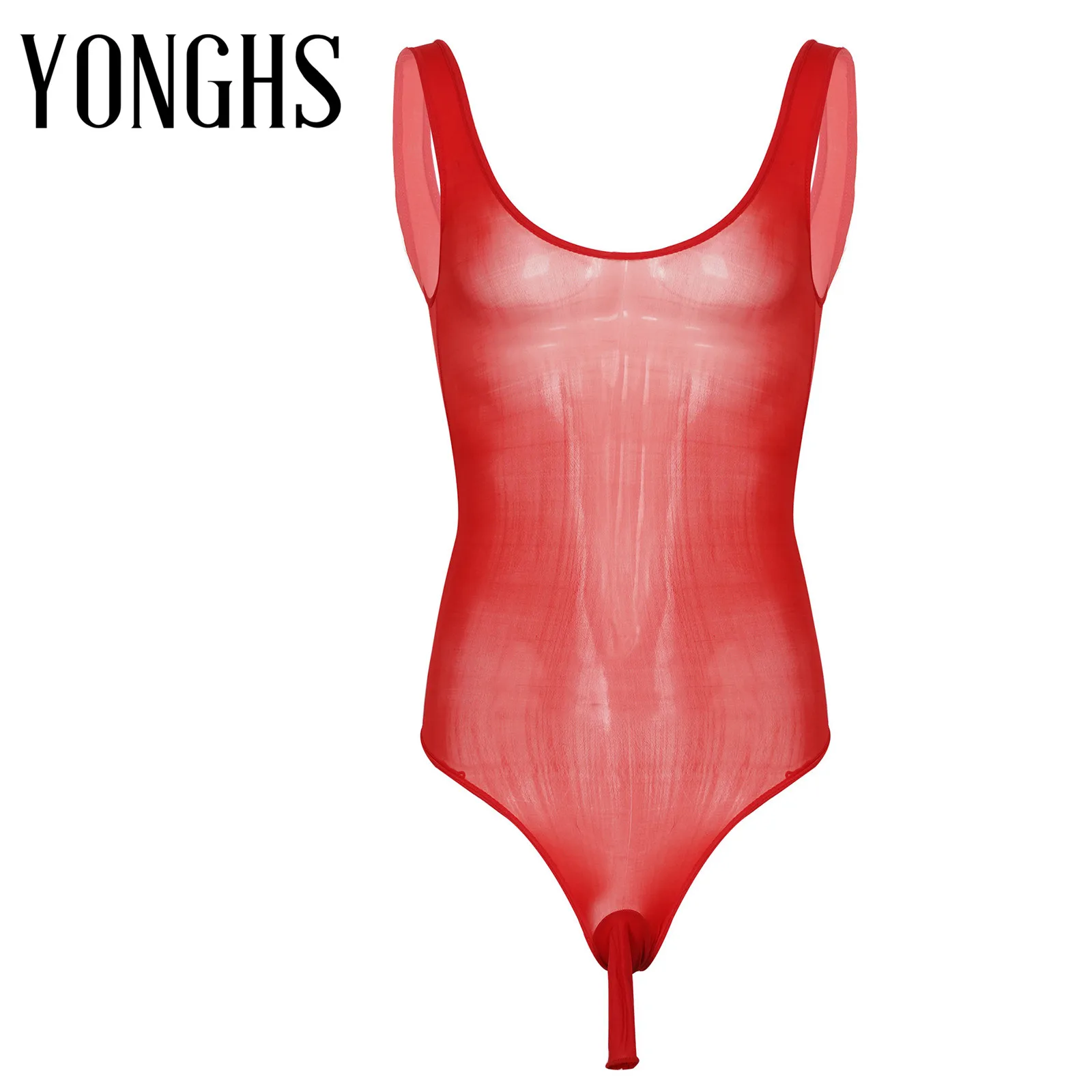 

Sexy Mens Sissy Lingerie Leotard Bodysuit Transparent Sleepwear Nightwear Scoop Neck See-Through Open Bulge Pouch Bodysuit