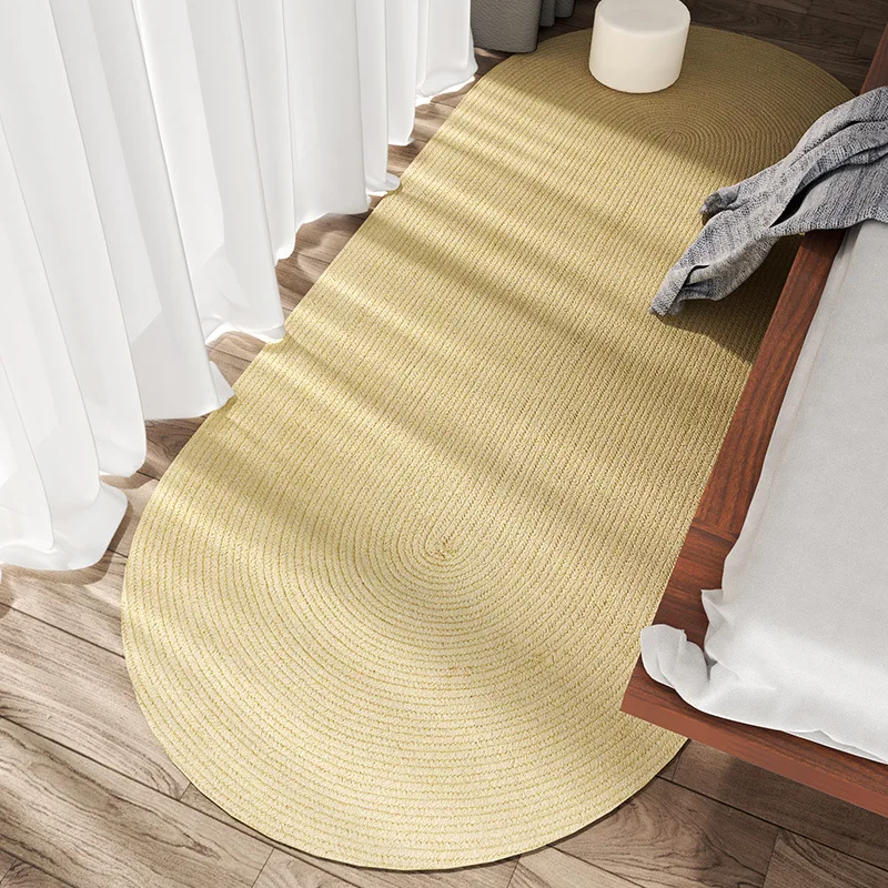 

Hand-Made Oval Woven Rug Carpet In Hallway Entrance Door Mat Round Carpet For Living Room Bedroom Bedside Blanket Balcony Decor