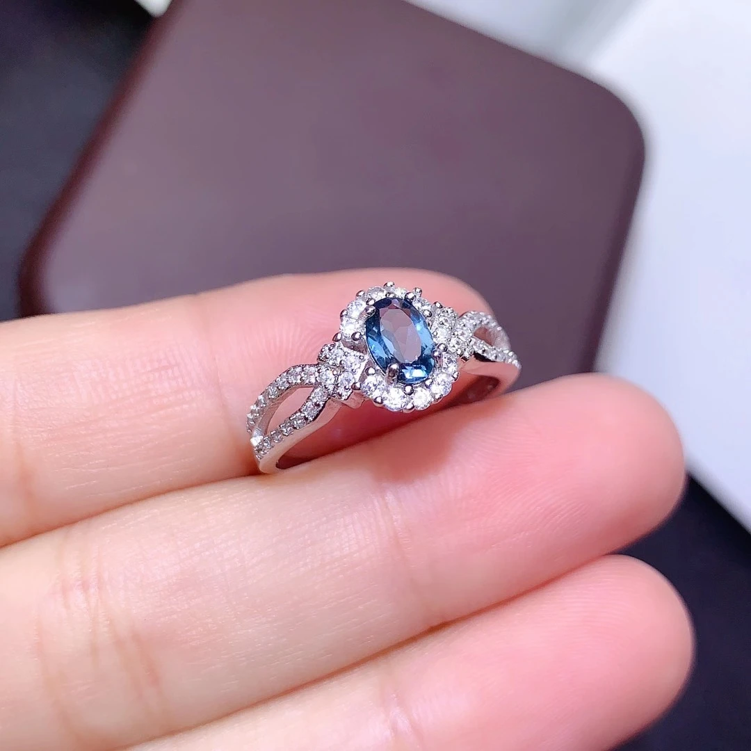 

CoLife Jewelry 925 Silver Gemstone Ring for Engagement 4mm*6mm Natural London Blue Topaz Silver Ring Fashion Topaz Jewelry