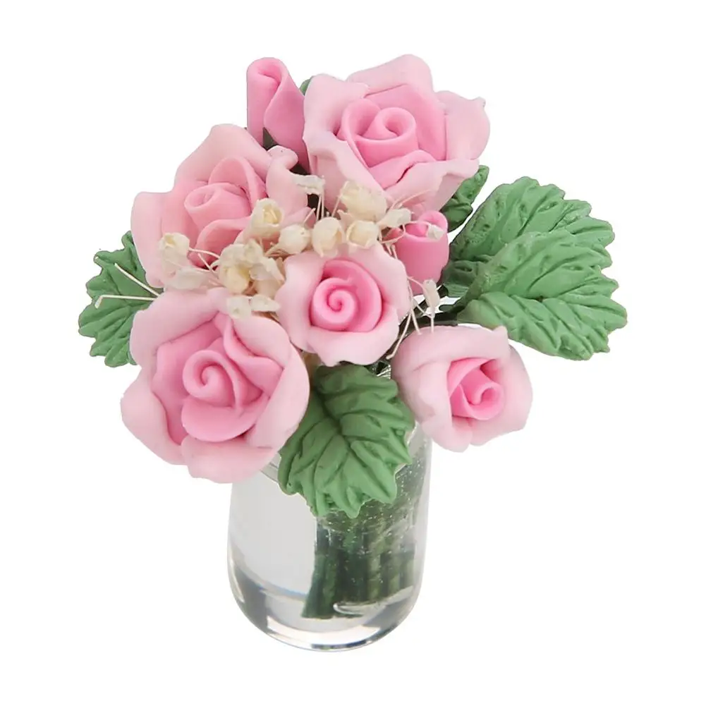 

1:12 Doll House Miniature Flowers Fairy Garden Ornament Mini Potted Plant Flowers Pot DollHouse Decor Bonsai Model Kids Play Toy