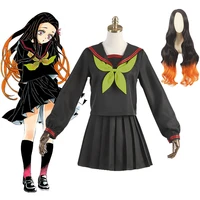 anime demon slayer kimetsu no yaiba cosplay costume kamado nezuko makomo jk school uniforms cosplay dress wig female suit