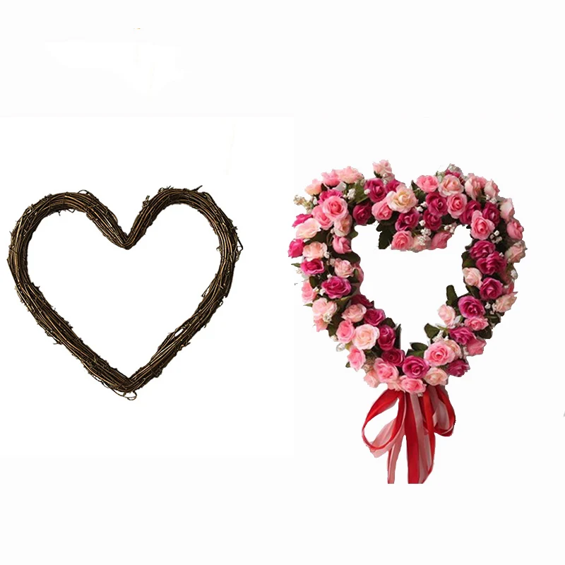 Рождественский венок в форме сердца из ротанга 2020 висячий декор Рождественское