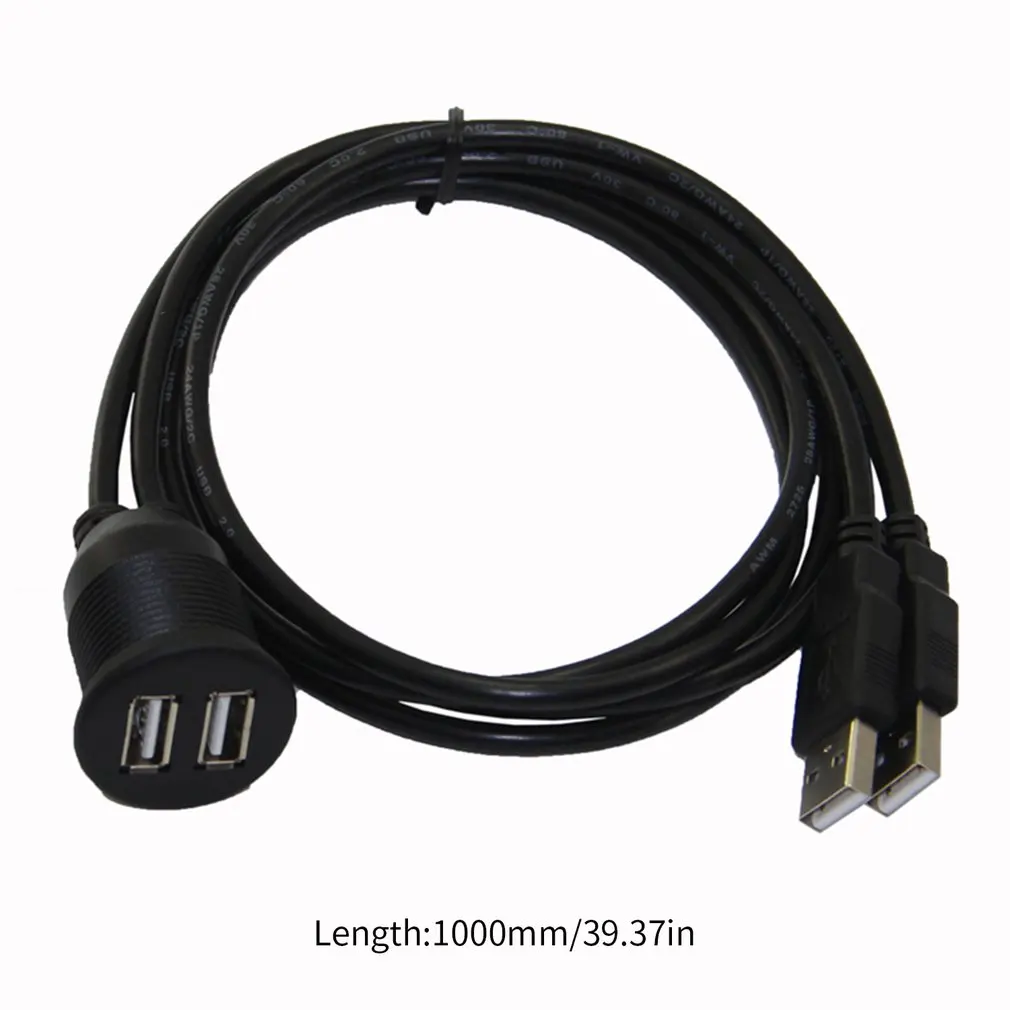 Flush Mount Panel Dual USB 2.0 Male to Female Extension PVC Cable With Indicator Light For Car Truck Boat Motorcycle