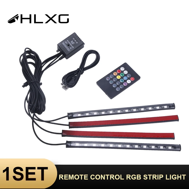 HLXG RGB полосы света автомобиля Дистанционное управление 4x для интерьера с мелкими