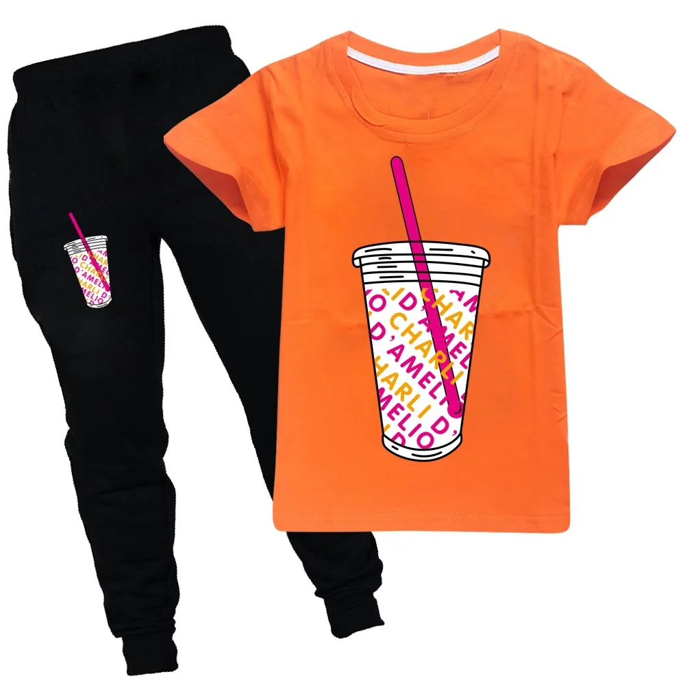 Kids Charli DAmelio Costume for girls Boys Christmas Birthday Clothing short Sleeve Children Sport Suits Summer Tops +Pants Sets |