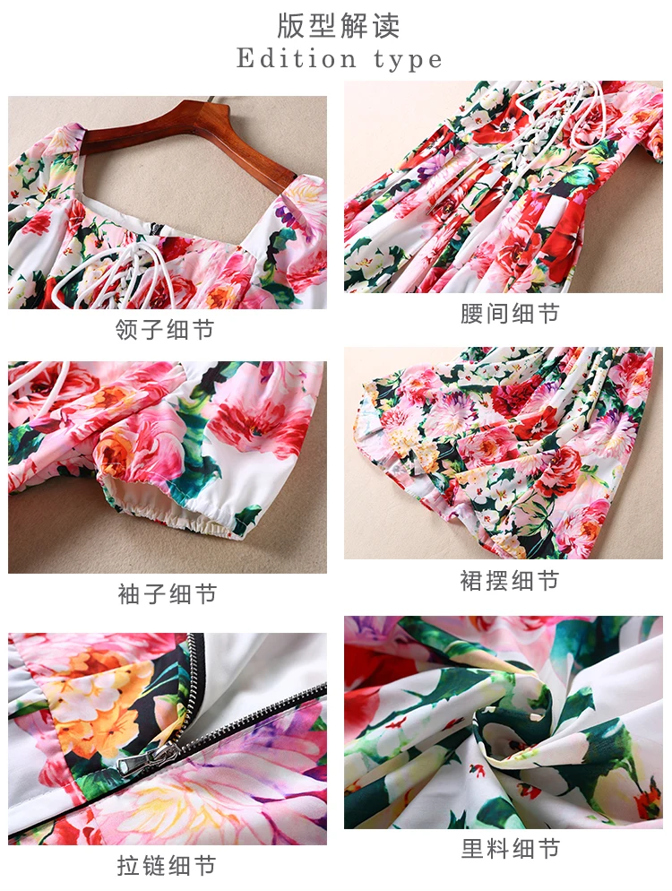 

New style women's dress in spring and summer of 2019 European and American foam sleeve printing elegant dress N