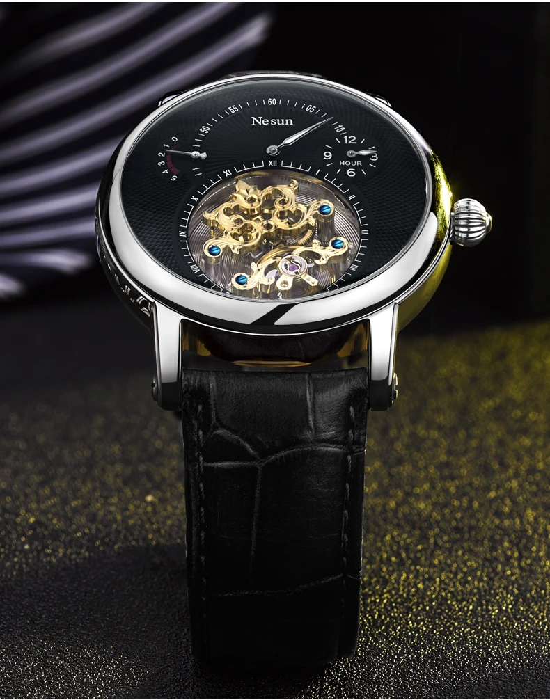 Швейцарские роскошные Брендовые Часы Nesun Hollow Tourbillon, Мужские автоматические механические часы, сапфировые водонепроницаемые часы N9081-4