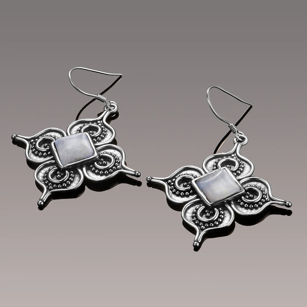 Женские серьги-подвески из серебра 925 пробы с натуральным лунным камнем |