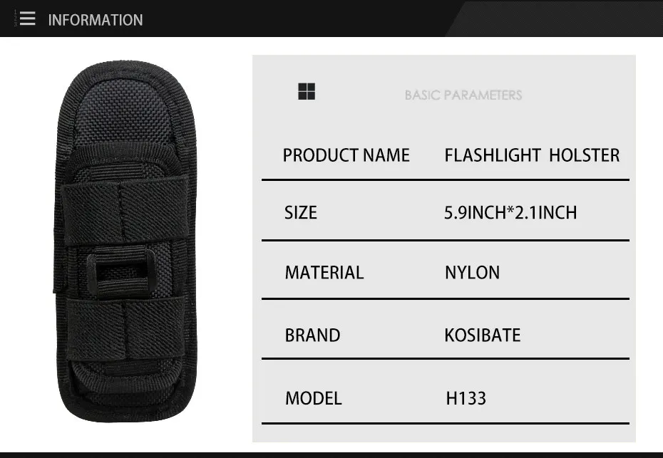 Tactical Flashlight Pouch Holster with360 Degrees Rotatable Torch Pouch for Hunting Lighting Camping Outdoor Sport Working