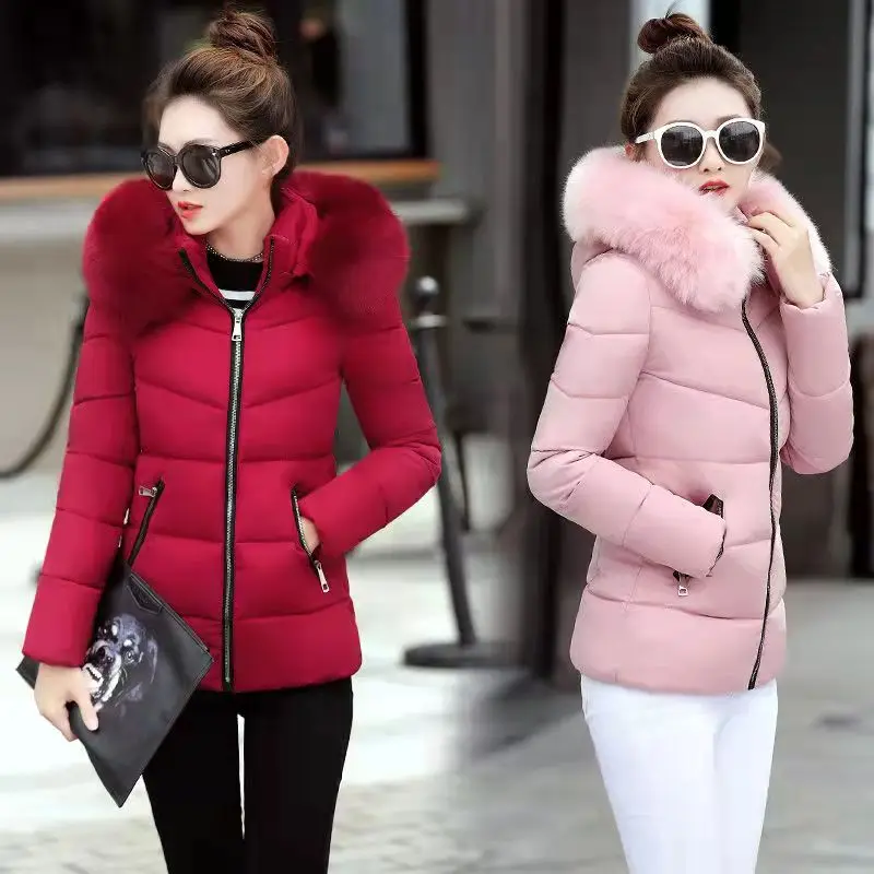 

Fdfklak Plus Size Jacket Women Slim-Fit Russian Winter Coats With Fur Collar Thickened Cotton Quilted Jacket Manteau Femme