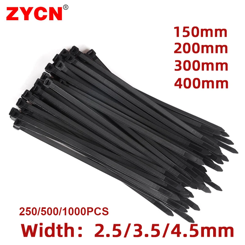 Купи Nylon Cable Ties Width:2.5/3.5/4.5MM Self-Locking Plastic Warp Black Wire Zip Strapping Industrial Fasteners 250/500/1000PCS за 525 рублей в магазине AliExpress