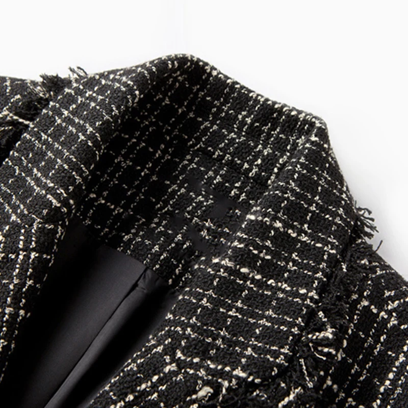 

Jacket women Black Tweed plaid one-piece Spring / Autumn women's jacket Small Fragrance ladies jacket coat