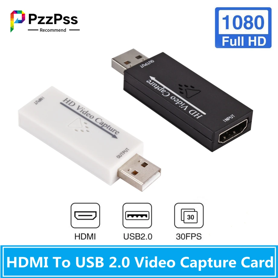 

PzzPss Mini HD 1080P HDMI To USB 2.0 Video Capture Card Game Recording Box for Computer Youtube OBS Etc Live Streaming Broadcast