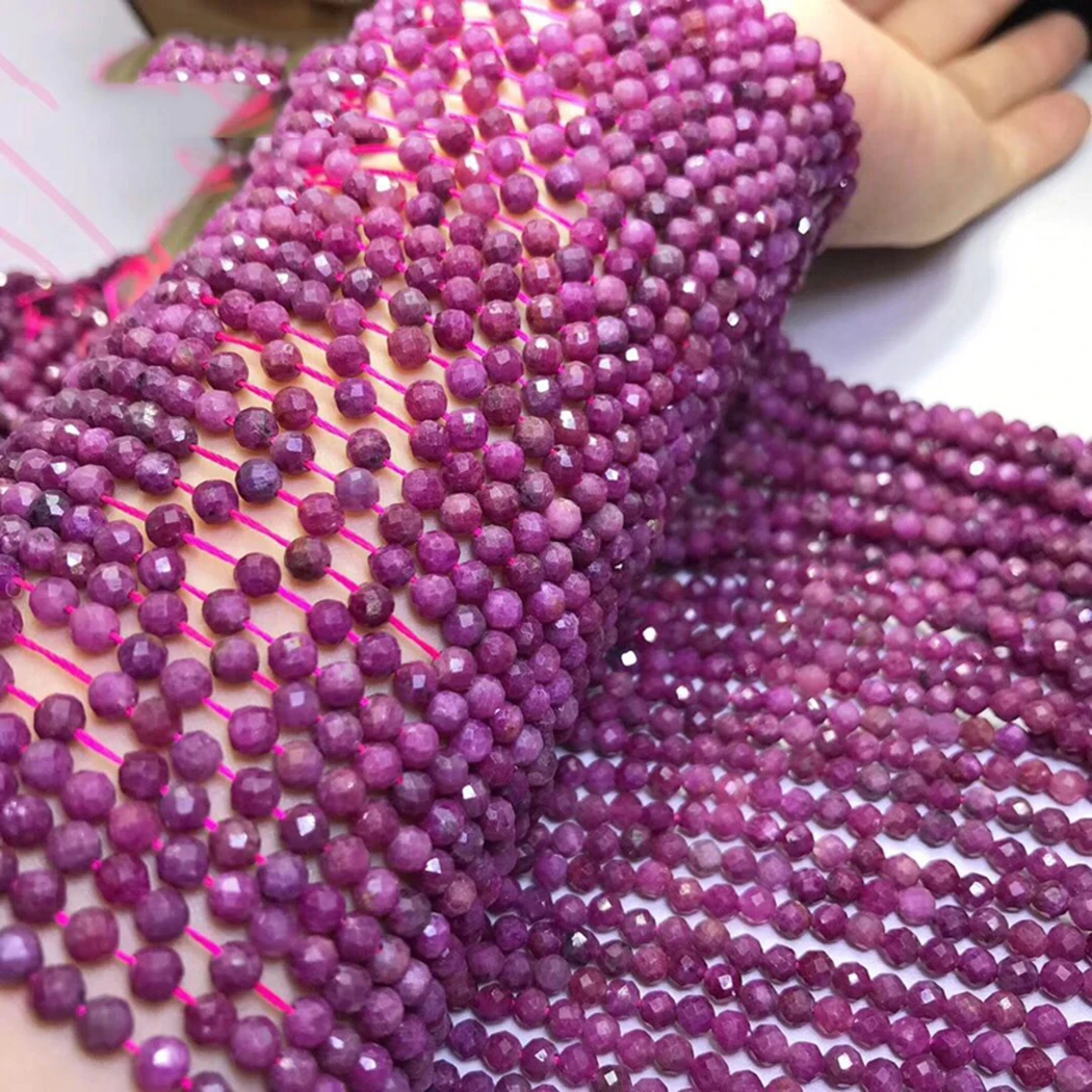 Круглые граненые Бусы из натурального рубина 4 мм для изготовления украшений