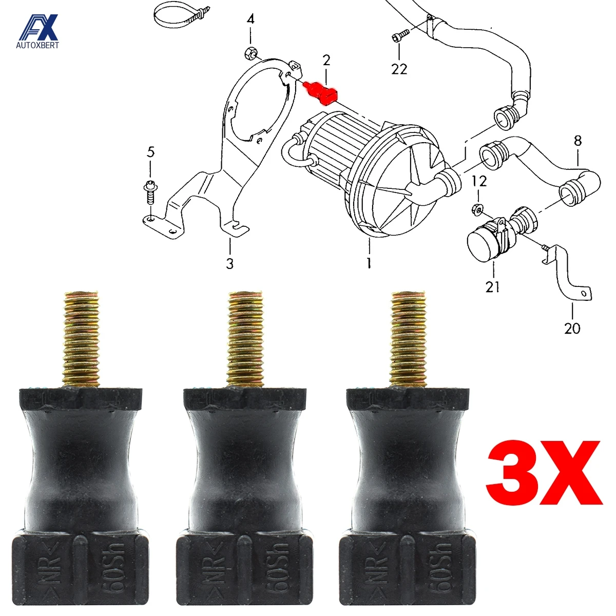 

3pcs Secondary Air Pump Retaining Mount Buffer Stop Stopper Bracket FOR Skoda Fabia 6Y Octavia 1U 1Z Superb 3U