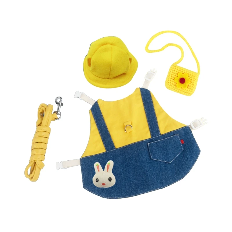 

Pet Rabbit Clothes Denim Jacket Coat Small Animal Harness Leash Vest Bag Hat Set