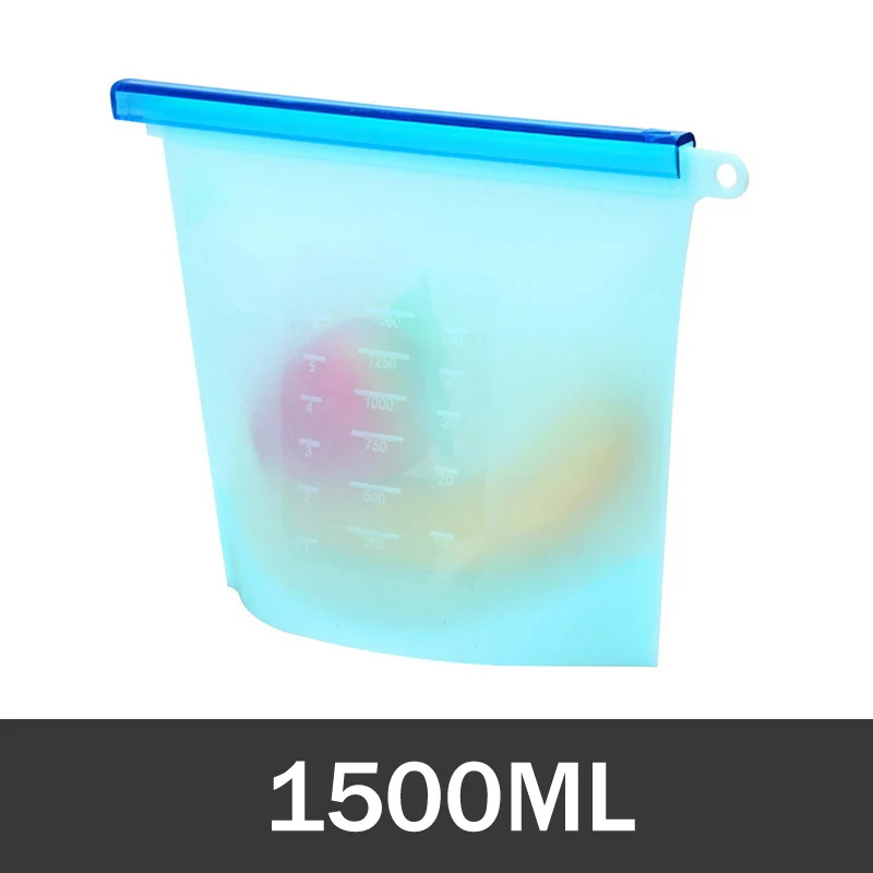 Blue-1500ML Герметизация 1000 мл 1500 мл многоразовые силиконовые пакеты для еды силиконовые пакеты для хранения продуктов для пищевых продуктов уплотнение Ziplock морозильная камера для приготовления пищи свежие пакеты - Цвет: Blue-1500ML