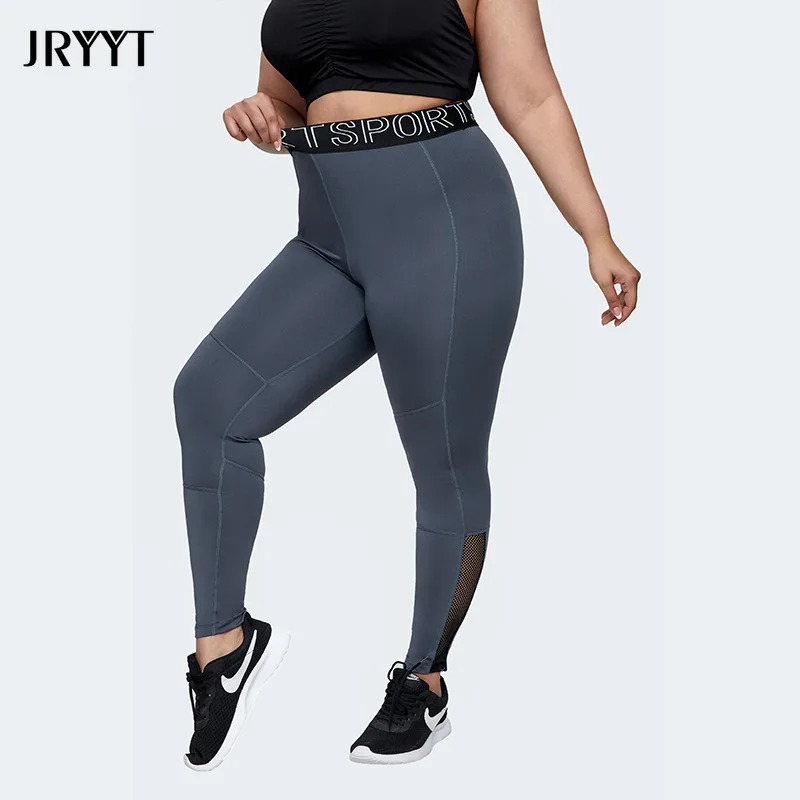 

JRYYT Plus Size Sports Yoga Stacked Leggings Women Winter Hight Waist Seamless Fitness Running Pants Female Mesh Workout Tights