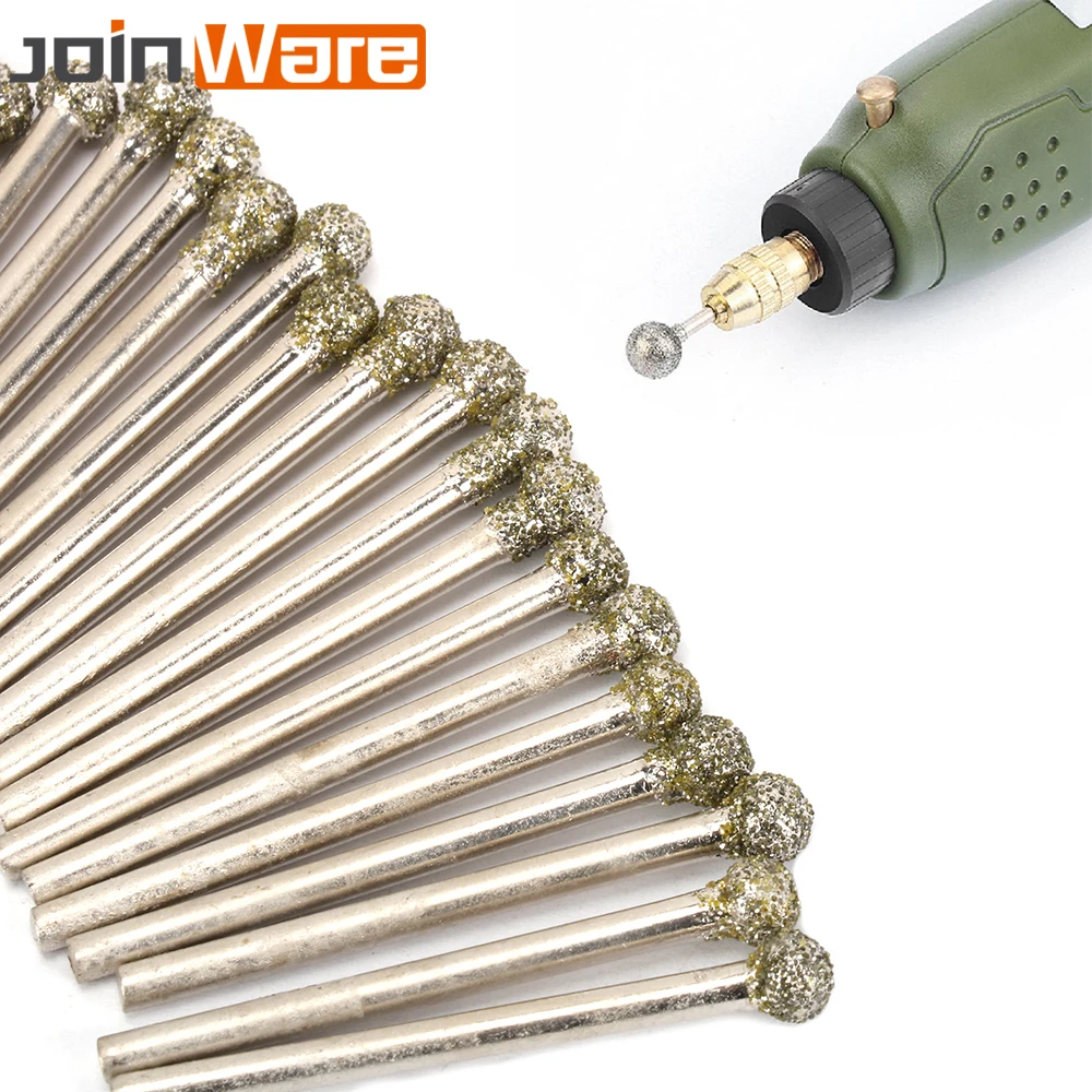 

20Pcs 3MM Shank Round Ball Shape Diamond Grinding Head Engraving Abrasive Burrs Rotary Tools 46 Grit 4MM Head Dia 45MM Length