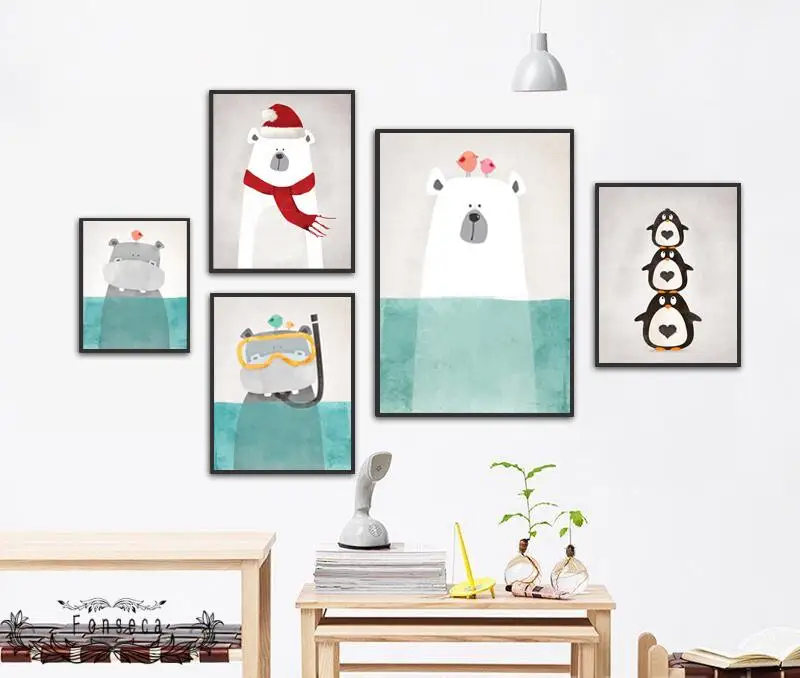 Мультяшные животные холщовые плакаты настенный художественный принт