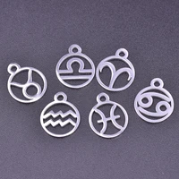 hollow out round twelve constellations charms and pendants zodiac stainless steel jewelry making supplies diy wholesale charm 12