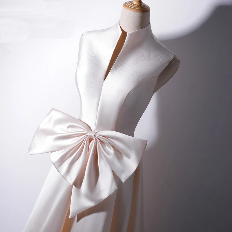 Атласное Вечернее платье AnXin SH для принцессы цвета шампанского с большим бантом