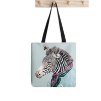 2021 shopper zebra blue tote bag printed tote bag women harajuku shopper handbag girl shoulder shopping bag lady canvas bag