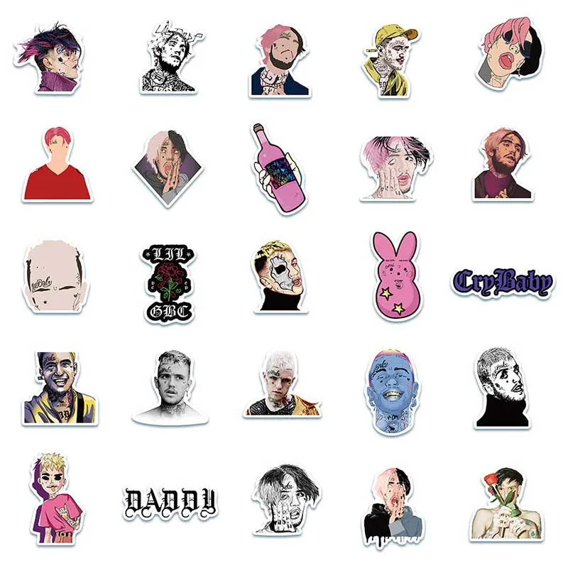 Pegatinas de rapero de Lil Peep para port&aacute;til, equipaje, Maleta de motocicleta, monopat&iacute;n, tel&eacute;fono, PVC, regalo artesanal, 50 Uds.-2