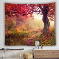 nature landscape tapestry mandala tree psychedelic red forest hanging wall tapestries hippie boho dorm decor wall carpet blanket