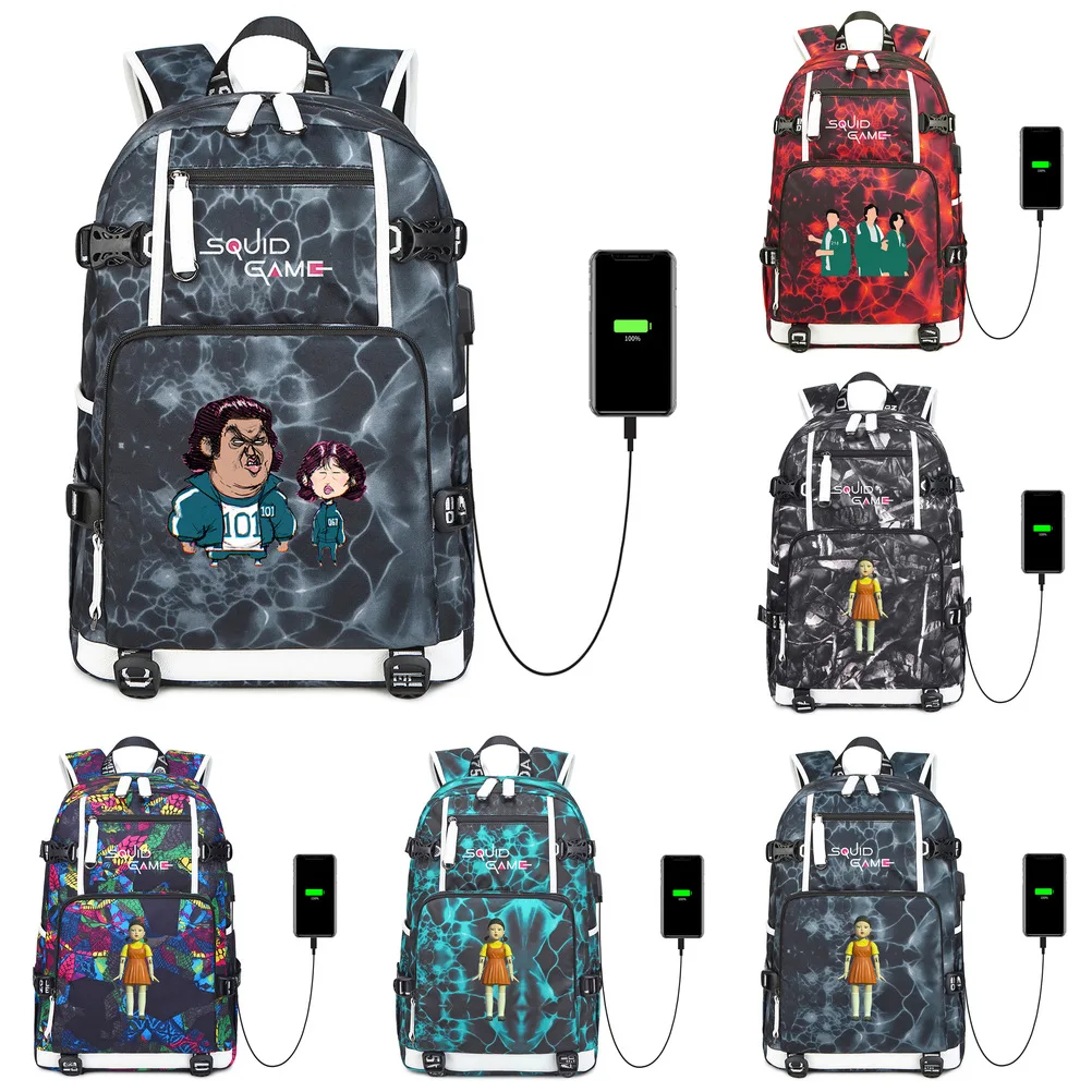 

Рюкзак для игр кальмар, школьный ранец с USB-зарядкой, студенческий дорожный портфель для компьютерных игр