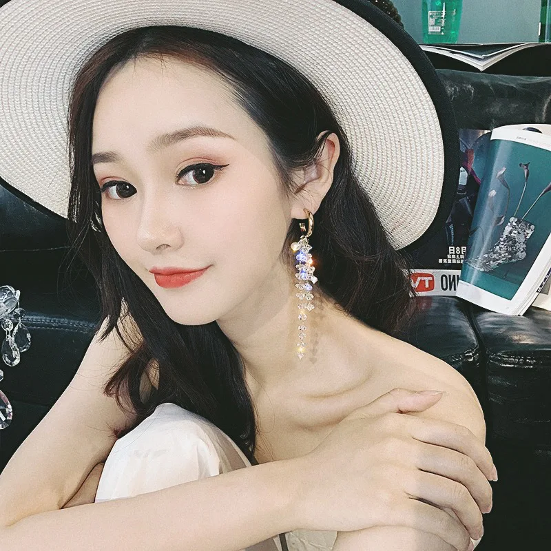 2019 New Korean Fashion Circle Winding Eardrop Elegant Crystal Sweet Wind Earrings Long Tassels Personality For Women | Украшения и
