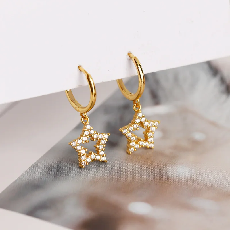 

PONYKISS Pretty 925 Sterling Silver Stars Zircon Minimlist Hoop Earrings for Women Anniversary Fine Jewelry Accessory Gift