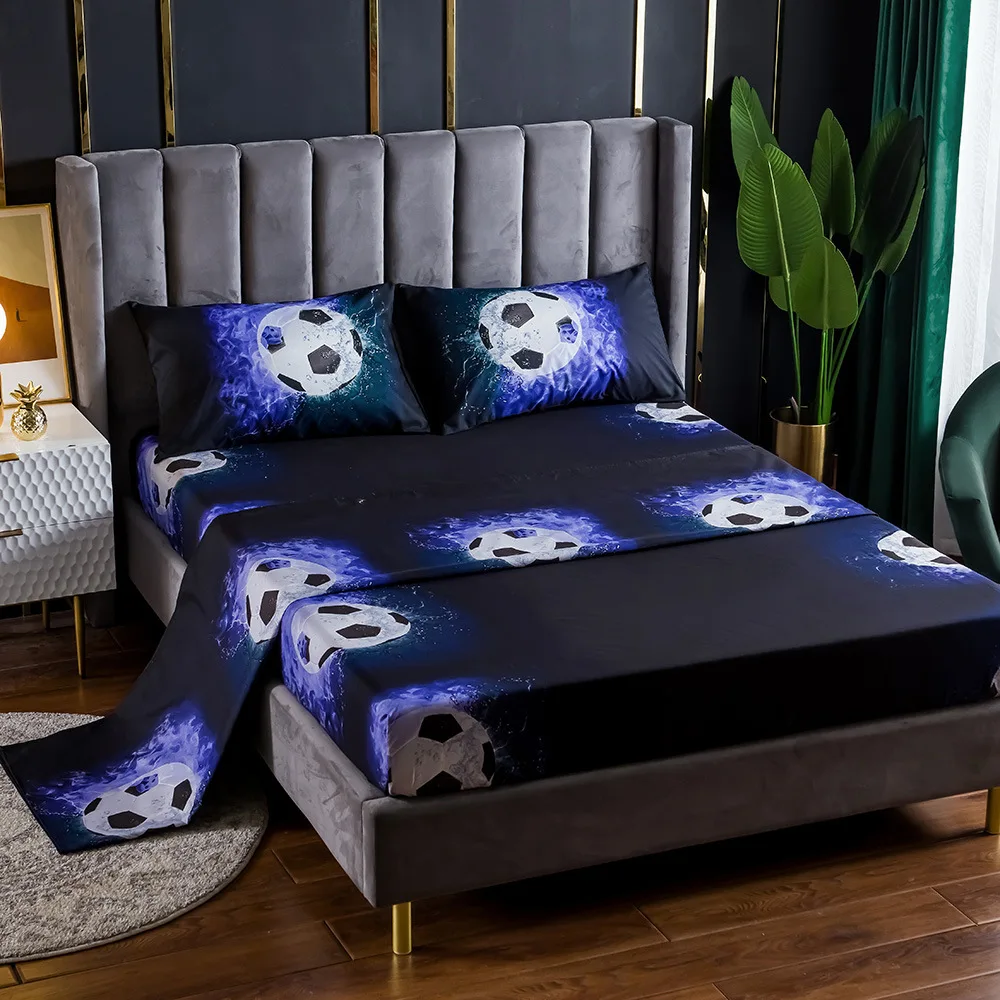 

3/4pcs Sheet Set Ball Games Printing Bedding Set Soft Bed Set Fitted Sheet Flat Sheet Set Pillowcase Twin Full Queen King