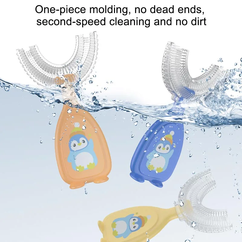 Cepillo de dientes con patr&oacute;n de dibujos animados para ni&ntilde;os, herramienta de limpieza de silicona l&iacute;quida con forma de U, Manual, 1 Uds.-4