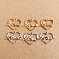 20pcs 1921mm gold silver color love charm heart necklace earrings pendants making valentines day jewelry findings