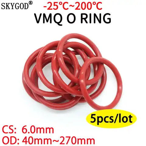 5 шт., силиконовые уплотнительные кольца VMQ, 6 мм, диаметр 40 ~ 270 мм