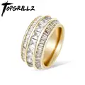 Новое кольцо TOPGRILLZ с багеттом из циркония кольцо из высококачественной меди кольцо золотого цвета со сверкающим кубическим цирконием модные ювелирные изделия в стиле хип-хоп - фото