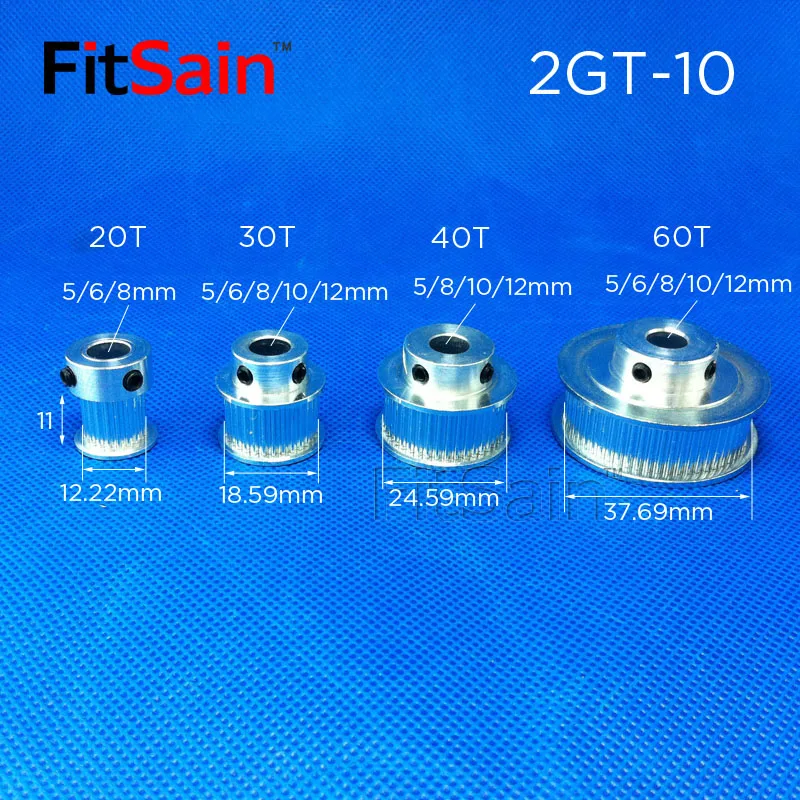 FitSain-2GT пропускной способностью 10 синхронное колесо 20T 30T 40 т 60 Алюминий шкив из сплава GT2 зубчатый ремень центрального отверстия 5/6/8/10/12 мм