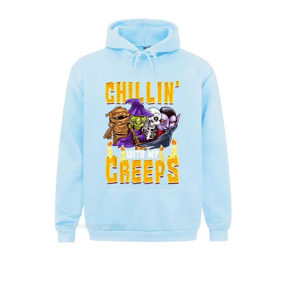 Halloween Chillin' With My Creeps Funny Humor Men Boys Special Men's Sweatshirts Hip hop Hoodies Long Sleeve Tight Hoods | Мужская