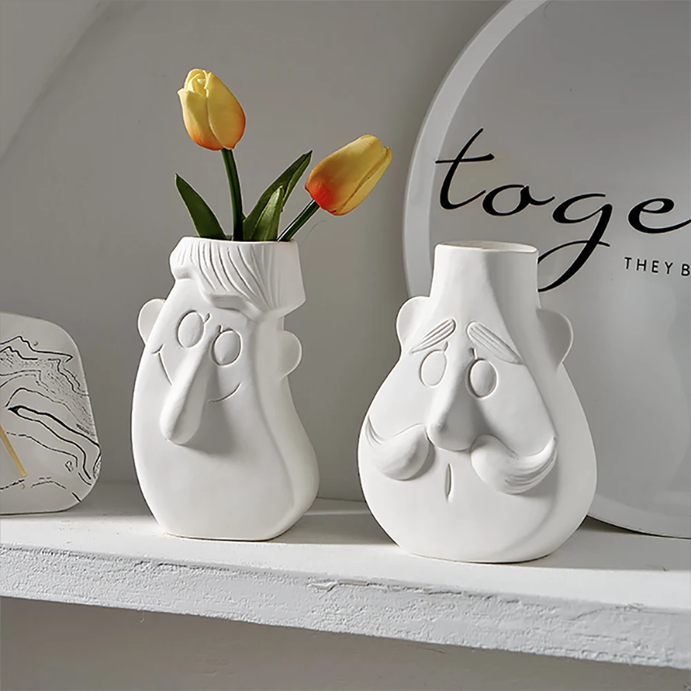 

Creativity Abstract Human Face Ceramic Vase Decoration accessories White Flower Pot Home Decoration Decorative vases modern Gift