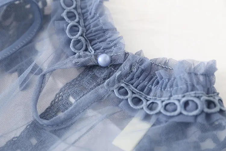 Женское Сетчатое платье с воротником стойкой прозрачное кружевное рукавами