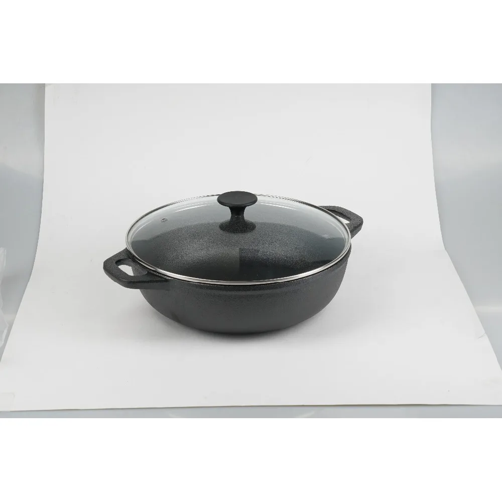 Сковорода Вок чугунная d30х8.5 см со стеклянной крышкой вес 4.5 кг|Воки| |