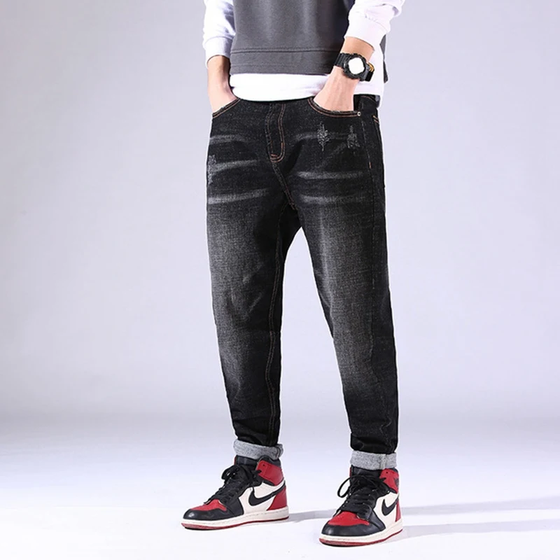 Джинсы мужские свободные синие черные с дырками большие размеры 50 48 46 44 для весны