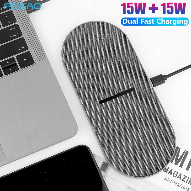 FDGAO 2 in 1 Dual Qi Wireless Charger For iPhone 13 12 11 XR X 8 Airpods Pro 30W Fast Induction Charging Pad for Samsung S20 S10