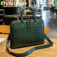 oyixinger genuine leather women briefcase luxury office laptop bag for 13 14 macbook hp dell crocodile pattern female handbag