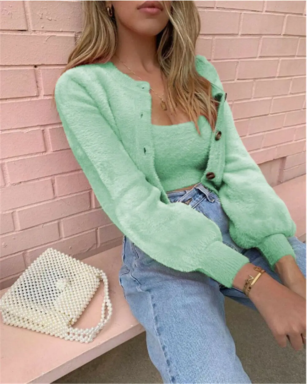 Женские комплекты из двух предметов теплые пушистые пальто с длинным рукавом и